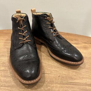 ECCO Vitrus Mens Wing Tip Boots Black Leather US Size 8 Lace Up Classic Hipster